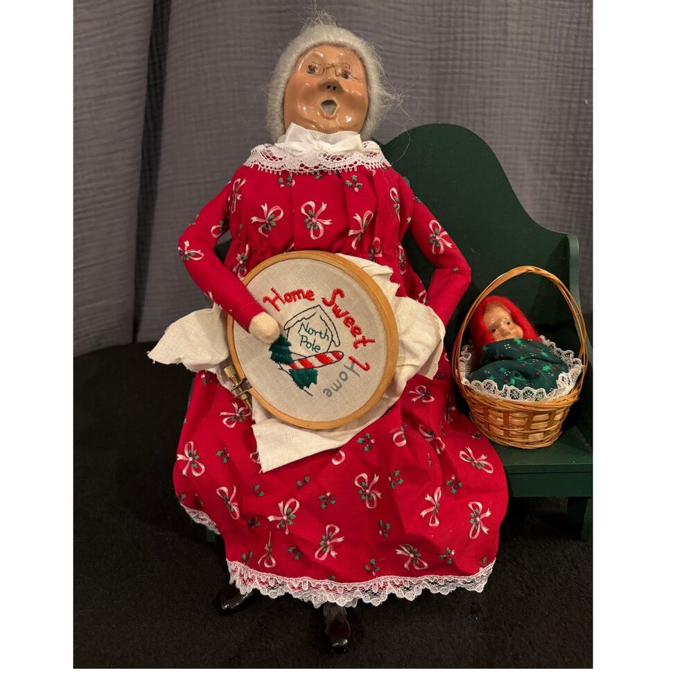 Byers Choice Grandma on Bench (1995) with Baby (1993)